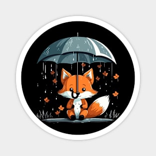 Red Fox Rainy Day With Umbrella Magnet